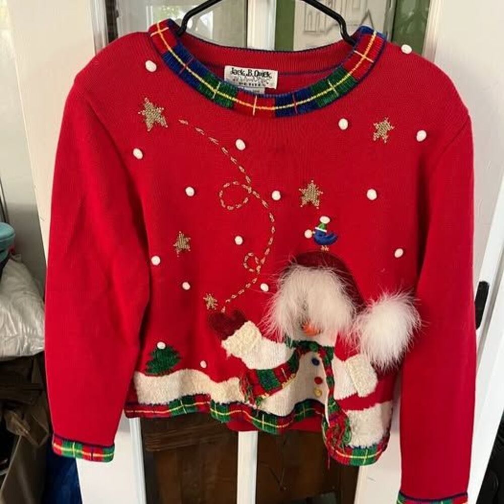 Jack B. Quick Petites Red Snowman Christmas Sweater, Size PM